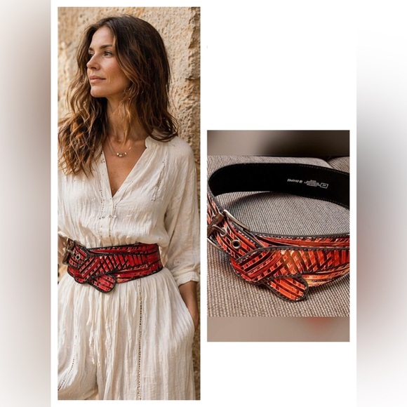 Firetrap Accessories - Red Black Wide Leather Waist Belt Size S 30 Vintage Statement Cincher